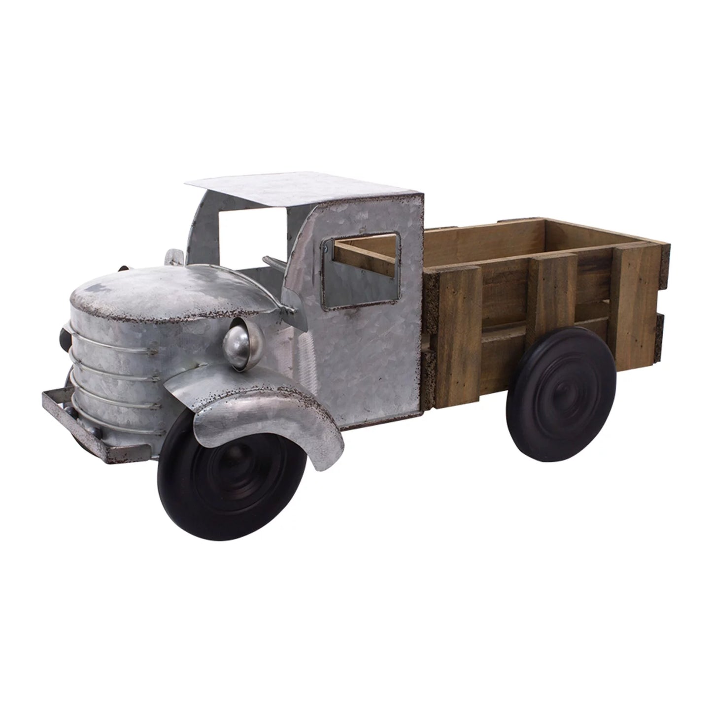 Contemporary Home Living 8" x 16" Silver and Brown Galvanized Truck with Wood Bed