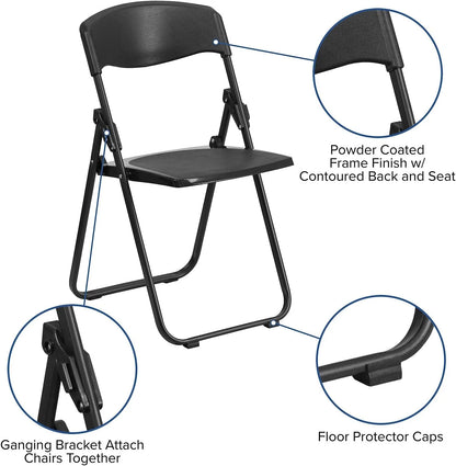 6 Pack HERCULES Series 500 Lb. Capacity Heavy Duty Black Plastic Folding Chair With Built-In Ganging Brackets