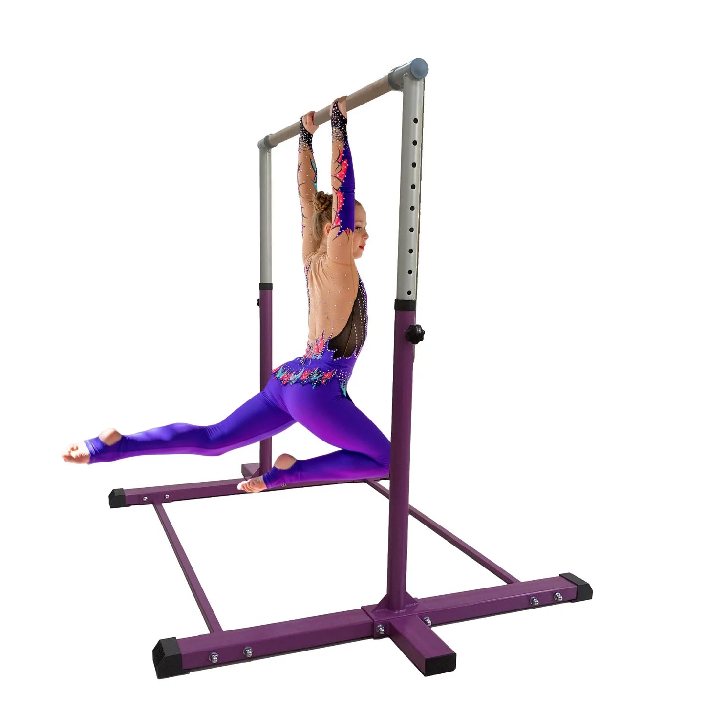 Athletic Bar Gymnastics Bar Kip Bar for Kids Gymnastic Training, Adjustable Height Horizontal Bar Professional Junior Gymnast Gymnastic Bar, Asymmetric Bar Expandable 3 to 5 FT Cushioned Bar Purple