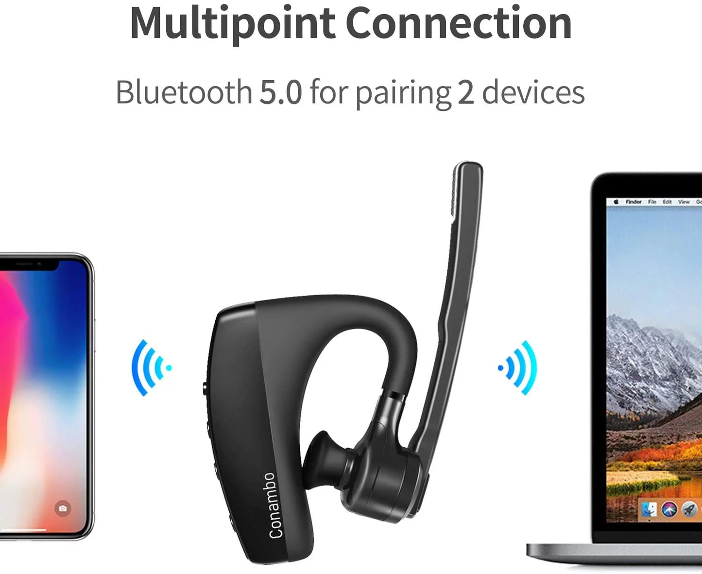 Bluetooth 5.1 with CVC8.0 Dual Mic Noise Cancelling Bluetooth Earpiece 16Hrs Talktime Wireless