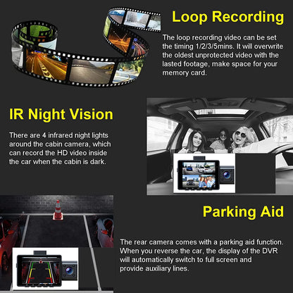 3 Channel 4K Dash Cam Front and Rear Inside, 4K+1080P Dash Camera Front and Inside, Triple Car Camera 2K+1080P+1080P with IR Night Vision, WDR, 170°Wide Angle, Parking Monitor