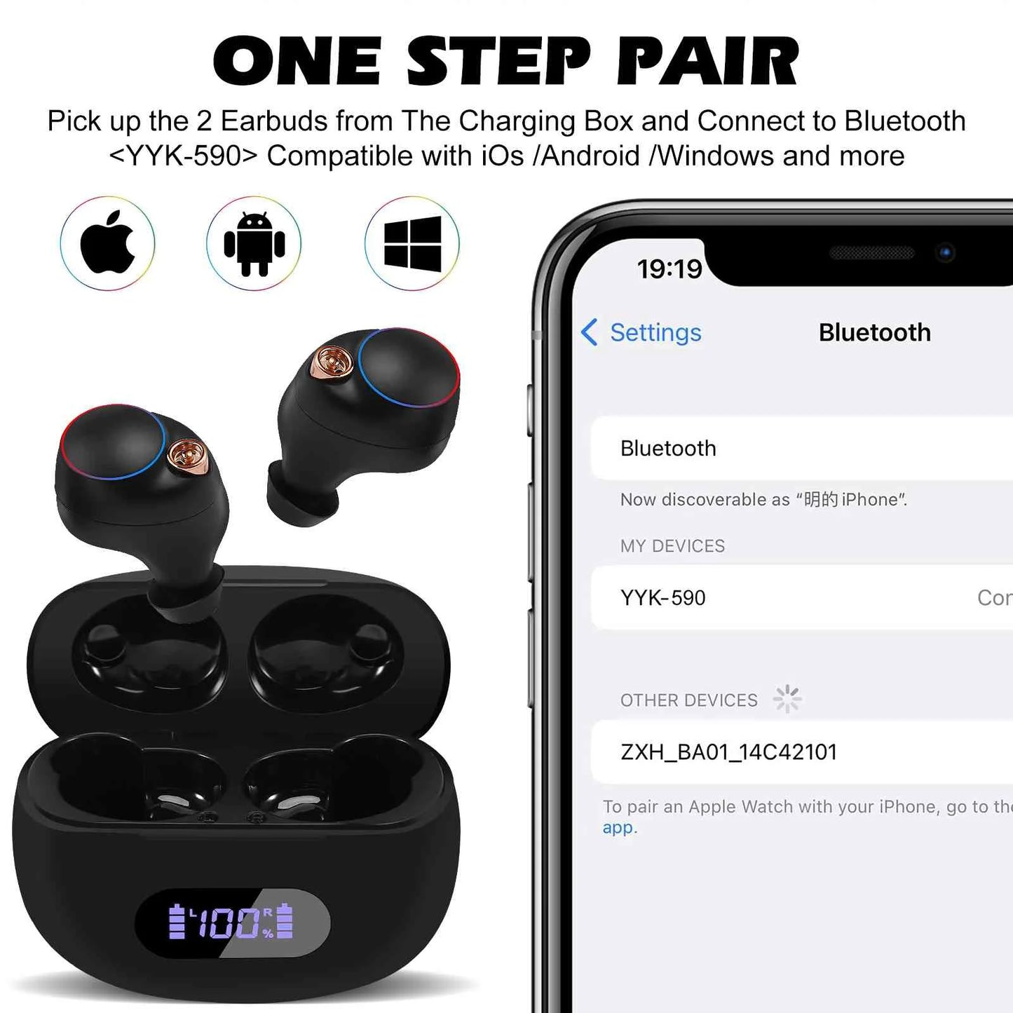 UrbanX True Wireless Bluetooth Earbuds + Charging Case, Black, Dual Connect, IPX5 Water Resistance, Bluetooth 5.2 Connection, Balanced, Bass Boost Compatible with Lenovo Pad