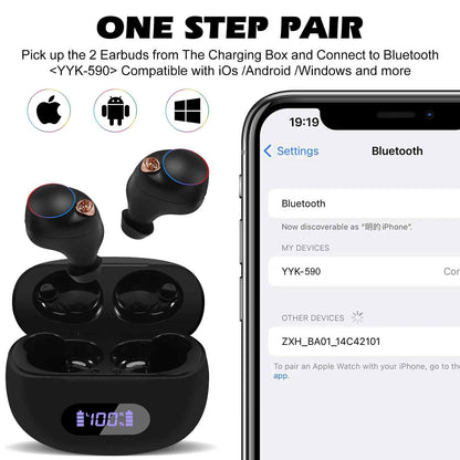 UrbanX True Wireless Bluetooth Earbuds + Charging Case, Black, Dual Connect, IPX5 Water Resistance, Bluetooth 5.2 Connection, Balanced, Bass Boost Compatible with Lenovo Pad