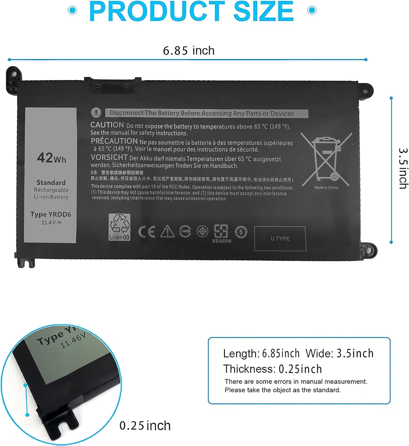 42Wh YRDD6 y for Dell Inspiron 15 3582 3583 3584 P75F 3593 5584 5585 5590 5593 5594 5598 5582 7586 14 3493 5481