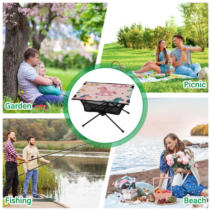 Cartoon Horse and Stars Camping Folding Table Portable Beach Table with Storage Bag Compact Picnic Table for Outdoor Travel Fishing BBQ