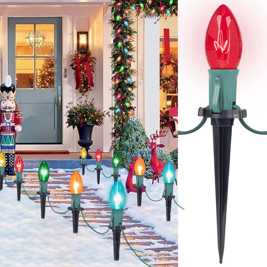 ALLJOY Christmas Lights Outdoor C9 Christmas Pathway Light Patio Driveway Walkway Yard Stakes 51.5 Feet (2Sets)