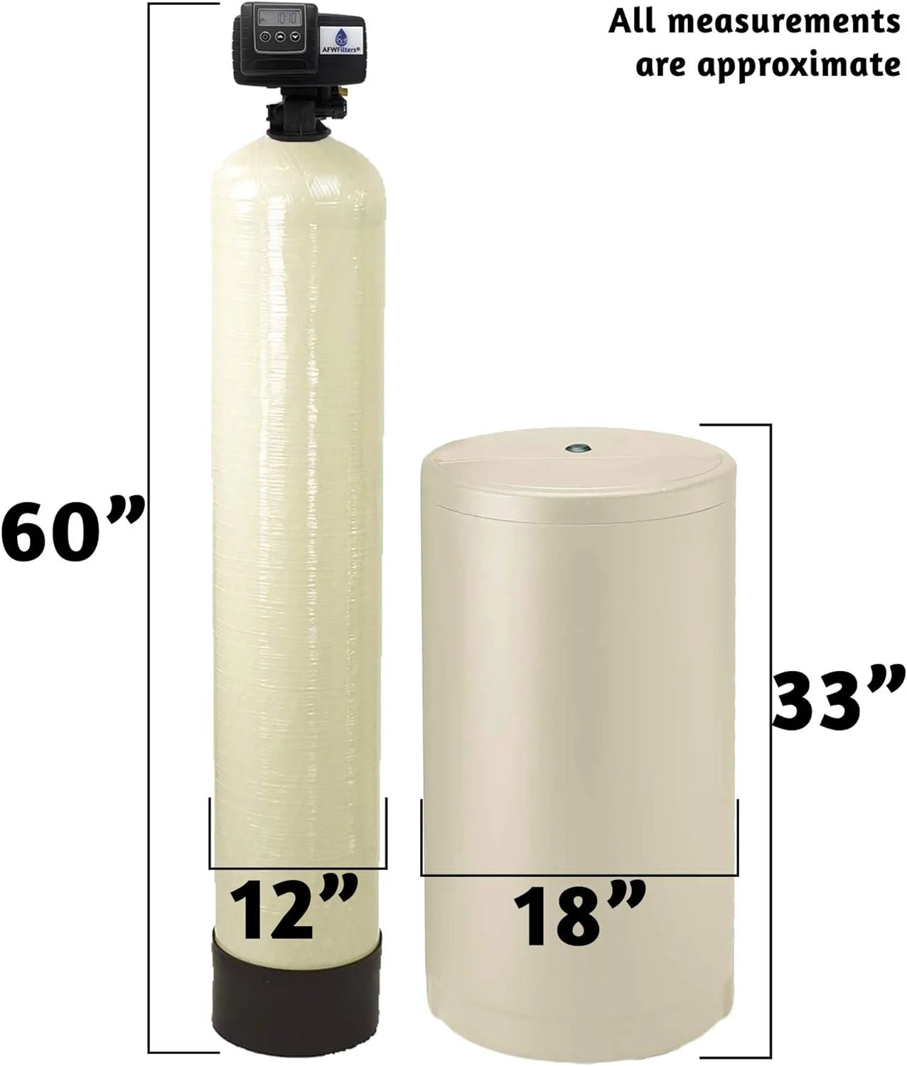 AFWFilters 2 cubic Foot 64k Whole Home Iron Pro Water Softener with Fine Mesh Resin, 3/4" Stainless Steel FNPT Connection, and Almond Tanks