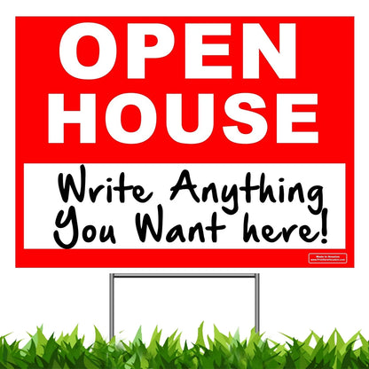 24" x 18" - UV Ink Yard Sign - Corrugated Plastic - Printed Front & Back - with Metal Ground Stake included - OPEN HOUSE sign