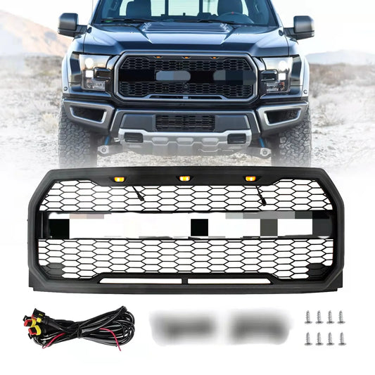 Raptor Style Front Bumper Grill Hood Grille for Ford F150 F-150 2009-2014 Black