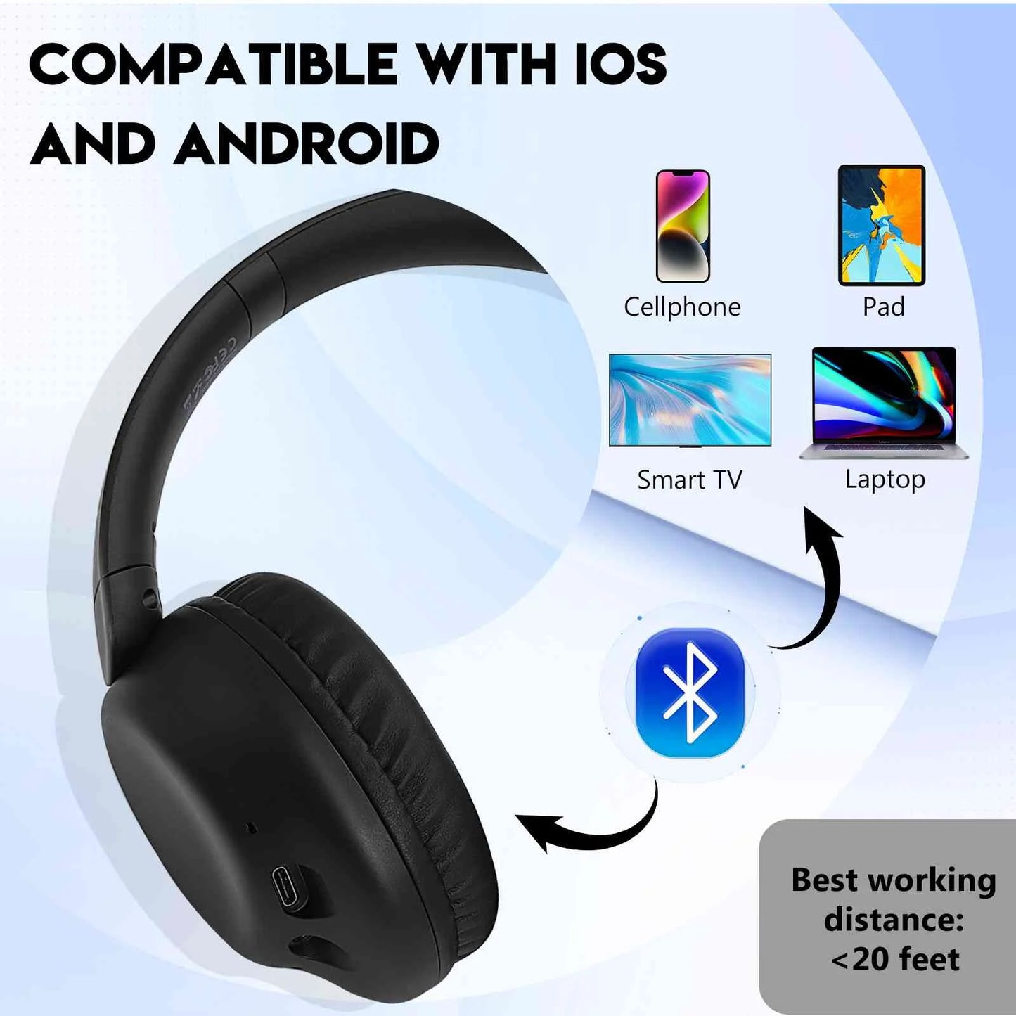 UrbanX UX991 Wireless Bluetooth Stereo Earphones High Resolution Audio Deep Bass Superior Comfort Over The Ear Headphones with Mic for HTC Desire 825 phone Call Support