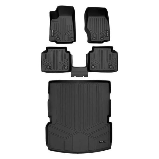 SA0568-B0569-D0568 All Weather Custom Fit Black 2 Row & Cargo Liner Behind the 2nd Row Floor Mat Liner Set for 2021-2023 Jeep Grand Cherokee L, Black