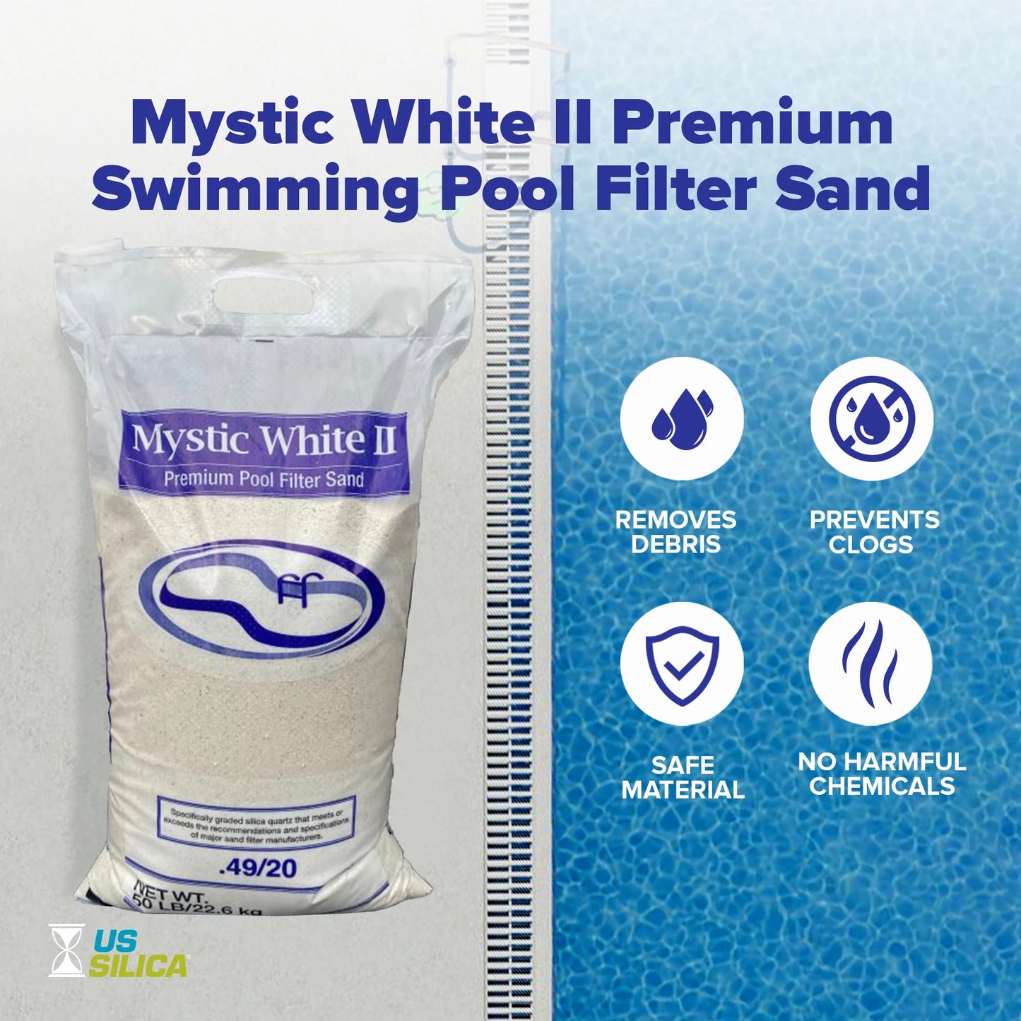 US Silica Mystic White II Swimming Pool Filter Sand, White, 50 Pound Bag