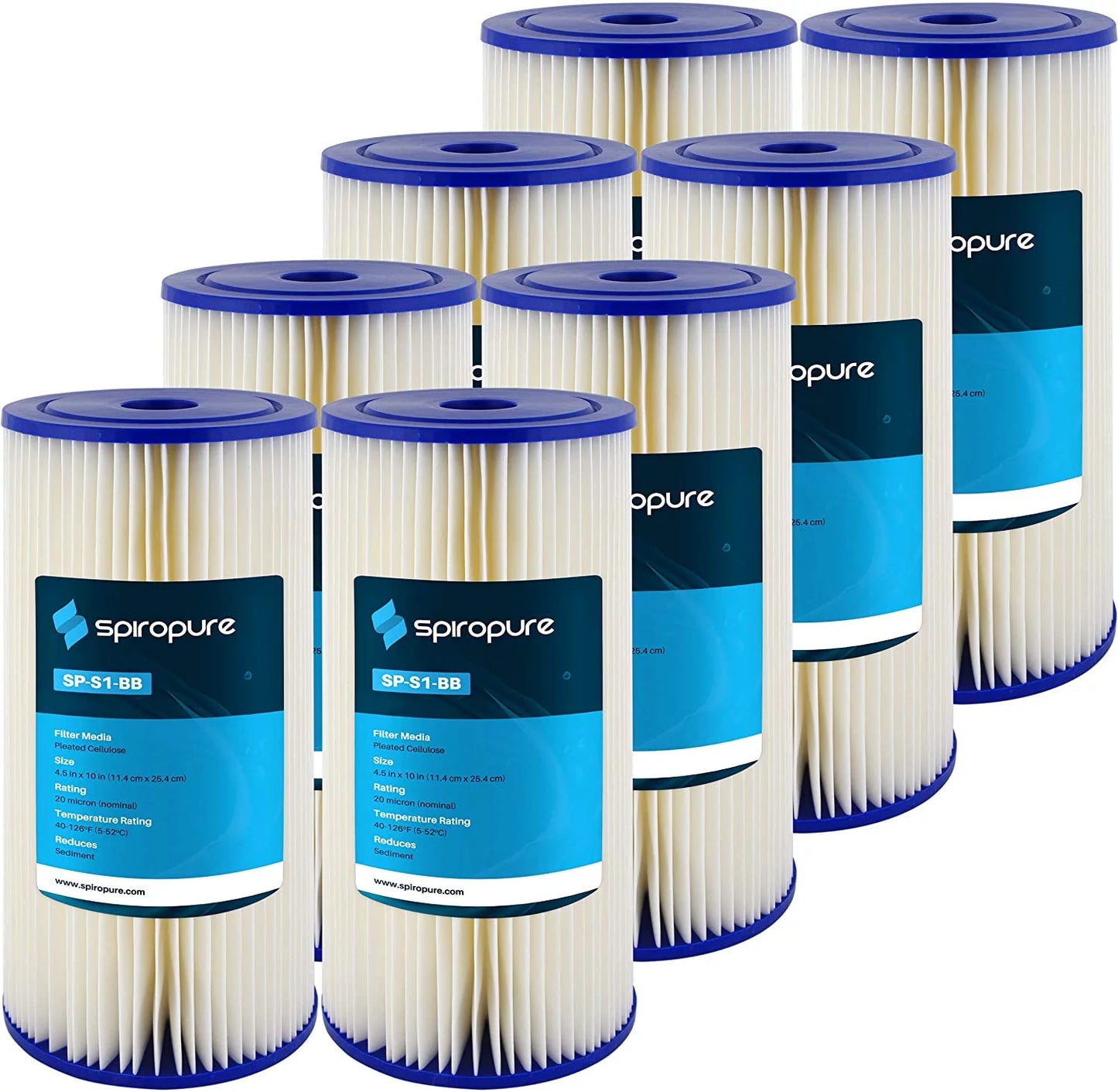 SpiroPure SP-S1-BB 10x4.5 20 Micron Pleated Cellulose Sediment Water Filter Cartridge S1-BB 155405-43 (Case of 8)