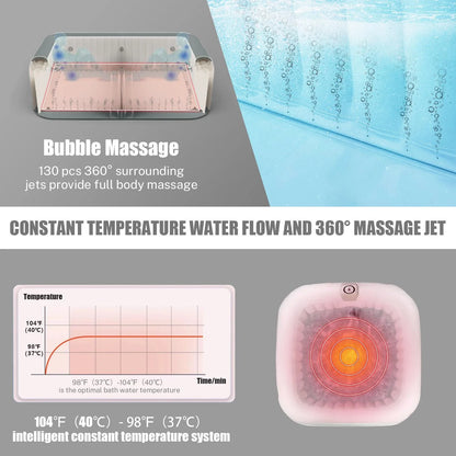 73''Inflatable Hot Tub, Outdoor Hot Tub for 6 Person Indoor Home Spa with Hidden Machine, 130 Massage Jets, Lockable Cover, Storage Bag, Mat, Max 104℉, 910L Capacity