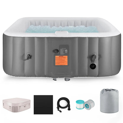 73''Inflatable Hot Tub, Outdoor Hot Tub for 6 Person Indoor Home Spa with Hidden Machine, 130 Massage Jets, Lockable Cover, Storage Bag, Mat, Max 104℉, 910L Capacity