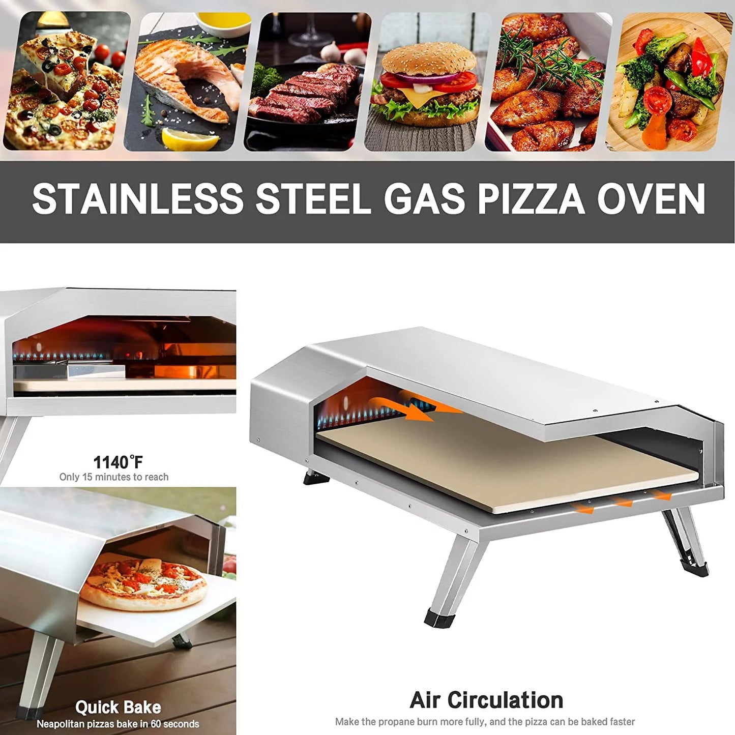 12 Gas Pizza Oven - Stainless Steel Outdoor Pizza Oven - Portable Gas Pizza Oven For Stone Baked Pizzas – Great For Any Outdoor Kitchen