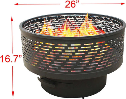 UPYOOE Outdoor Fire Pits, Portable Wood Fire Pit, 26" Wood Burning Fire Pit with Wood Table Cover, Lightweight Portable Outdoor Firepit, Backyard Fireplace for Outside Camping Bonfire Garden Yard