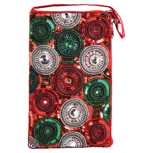 Christmas Kaleidoscope Beaded Club Bag Holiday Phone Crossbody, Red Multi