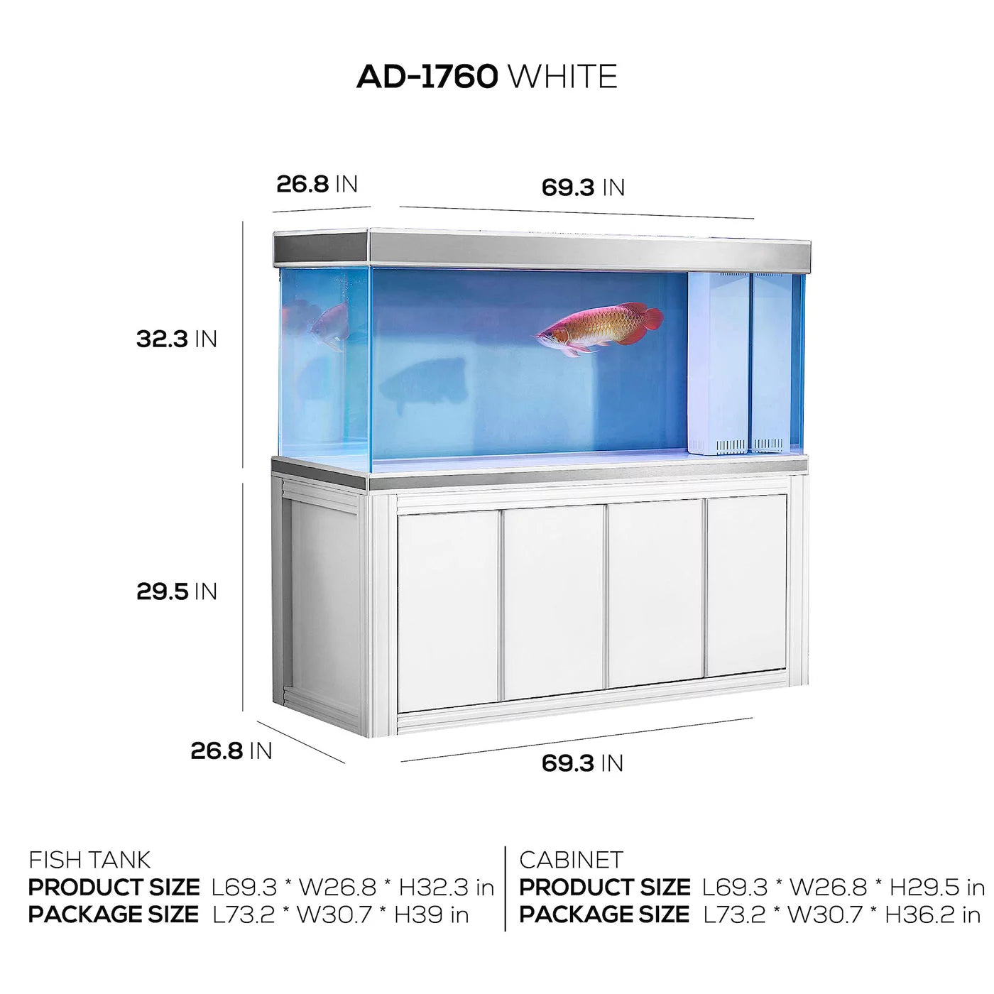 Aqua Dream 235 Gallon Tempered Glass All-in-one Aquarium White and Silver