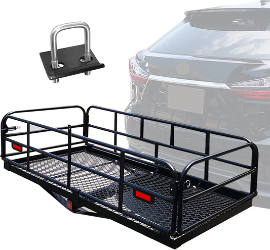 500 Lbs Heavy Duty Hitch Mount Cargo Carrier 60" x 24" x 14.4" Folding Cargo Rack Rear Luggage Basket Fits 2" Receiver for Car SUV Camping Traveling