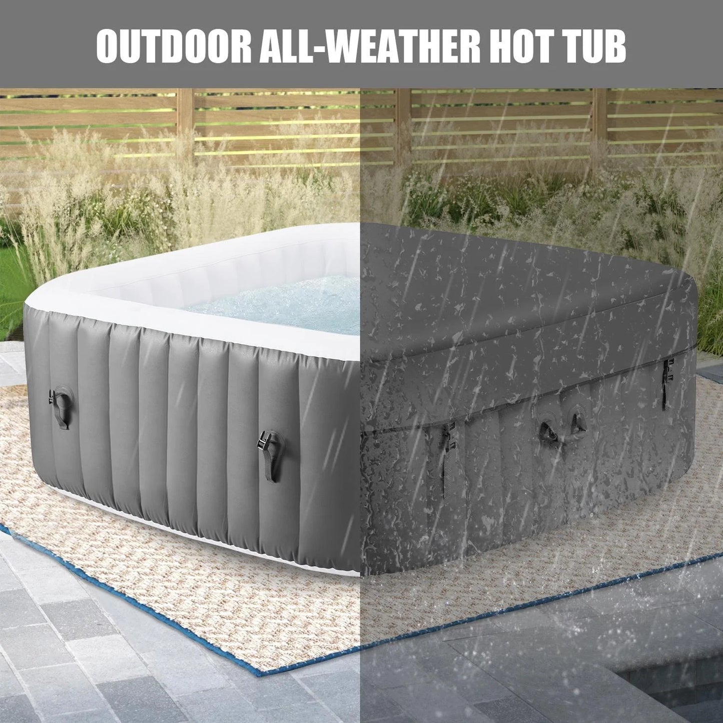 73''Inflatable Hot Tub, Outdoor Hot Tub for 6 Person Indoor Home Spa with Hidden Machine, 130 Massage Jets, Lockable Cover, Storage Bag, Mat, Max 104℉, 910L Capacity