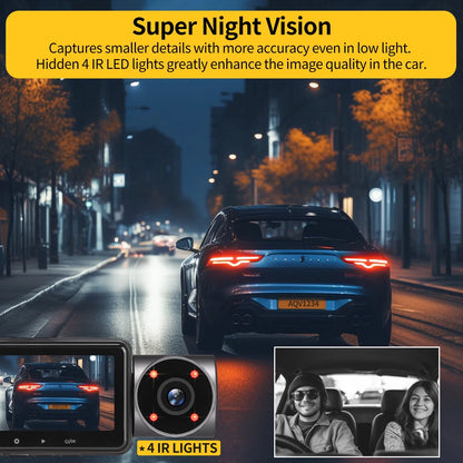 AQV ZD60 DashCam 2K +1080P+1080P Front Rear and Inside 3 Channel Car Camera with Infrared Night Vision, Parking Monitoring, Reverse Camera, G-Sensor, Loop Recording, WDR,up to128GB