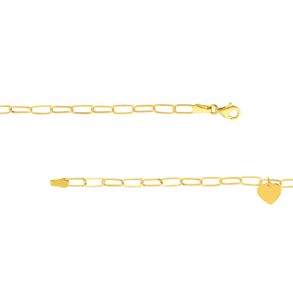 SZUL Women's 14K Solid Yellow Gold Heart Charm Paper Clip Bracelet