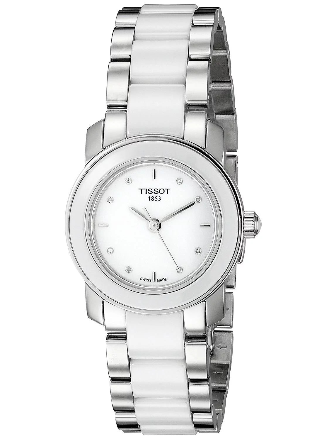 Tissot Women's T-Trend 28mm Two Tone Ceramic Band Steel Case Quartz White Dial Watch T064.210.22.016.00