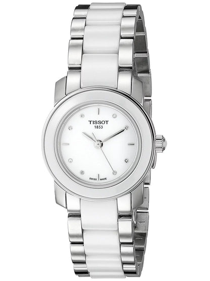 Tissot Women's T-Trend 28mm Two Tone Ceramic Band Steel Case Quartz White Dial Watch T064.210.22.016.00