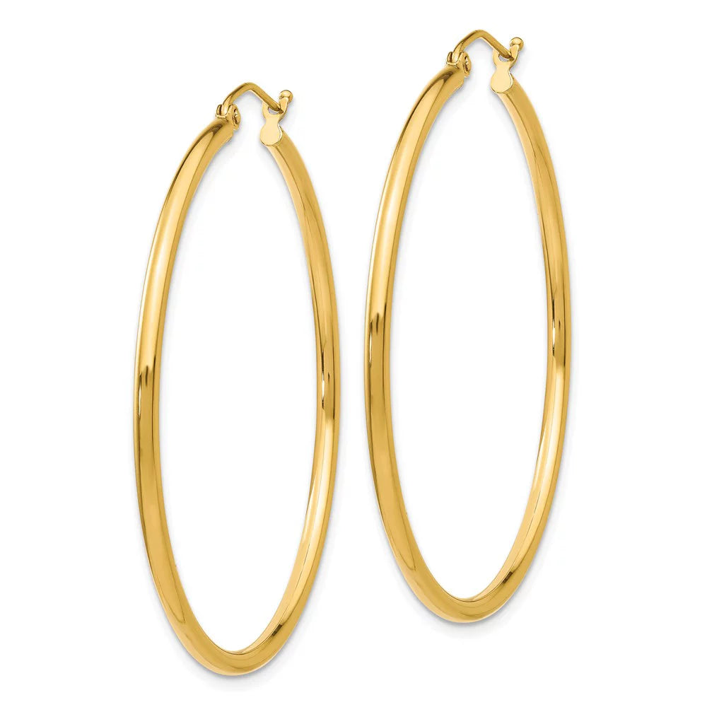 Real 14kt Yellow Gold Polished 2mm Lightweight Tube Hoop Earrings; for Adults and Teens; for Women and Men