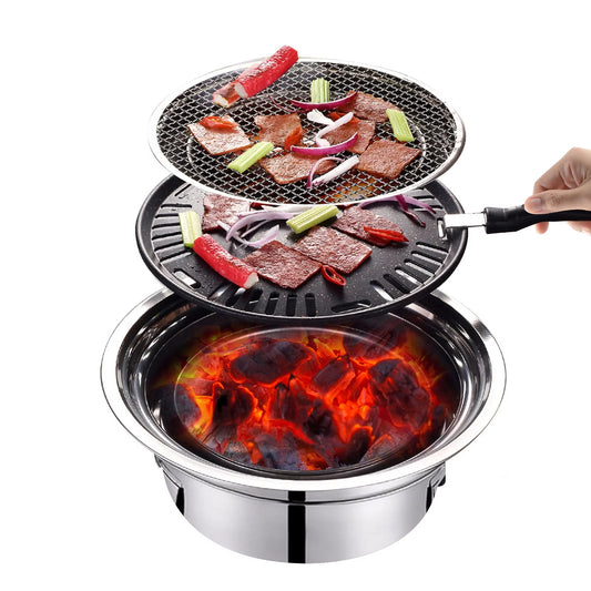 BBQ Charcoal Grill, Portable Household Korean Grill, Smoker Grill Non-stick Round Carbon Barbecue Grill Camping Grill Stove for Outdoor, Indoor and Picnic