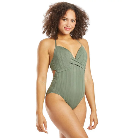 Vince Camuto IGUANA Ripple Effect Wrap-Front One-Piece Swimsuit, US 8