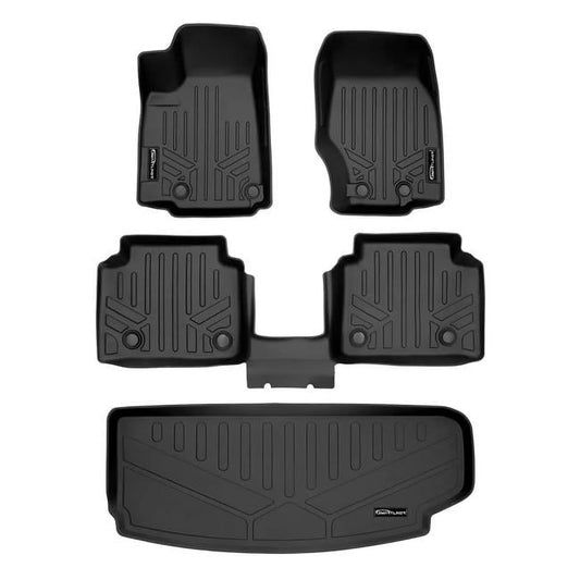 Smartliner SA0568-B0569-E0568 All Weather Custom Fit Black 2 Row & Cargo Liner Behind the 3rd Row Floor Mat Liner Set for 2021-2023 Jeep Grand Cherokee L, Black