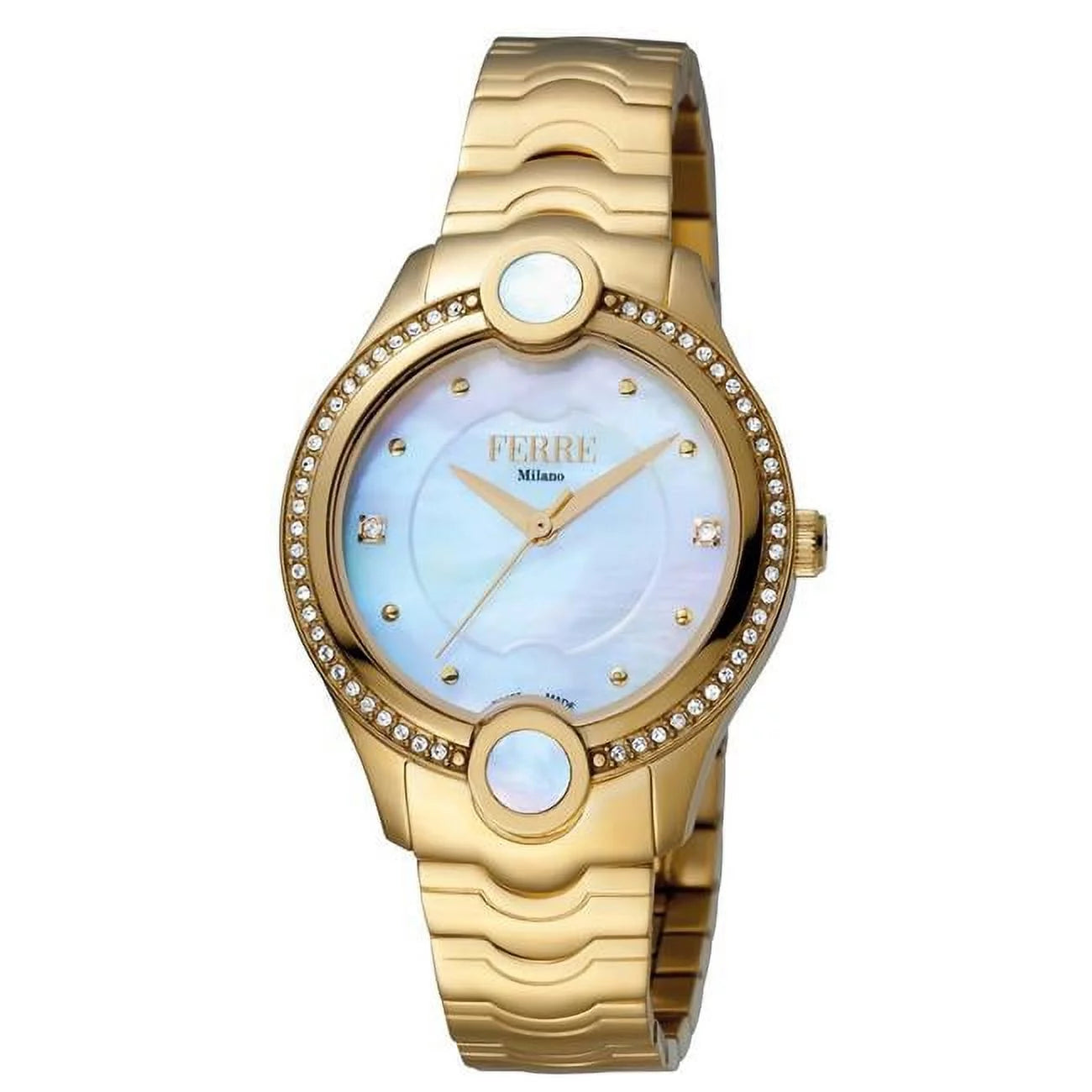 Womens Swiss Made Quartz Gold Bracelet Watch with Silver Dial