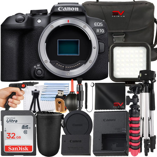 Canon EOS R10 Mirrorless Camera (Body Only) with SanDisk 32GB Memory Card + Case + Tripod + SV Premium Accessory Bundle