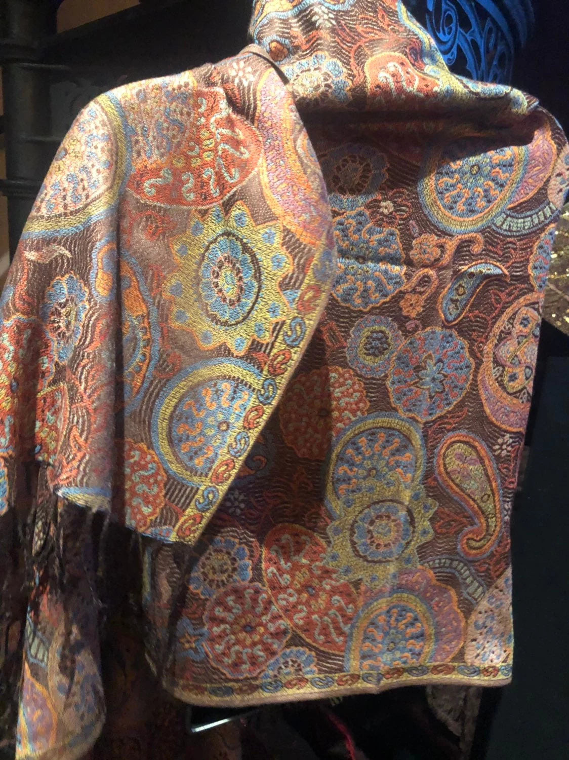 Vintage Brown Orange Paisley Brocade Pashmina Scarf Wrap