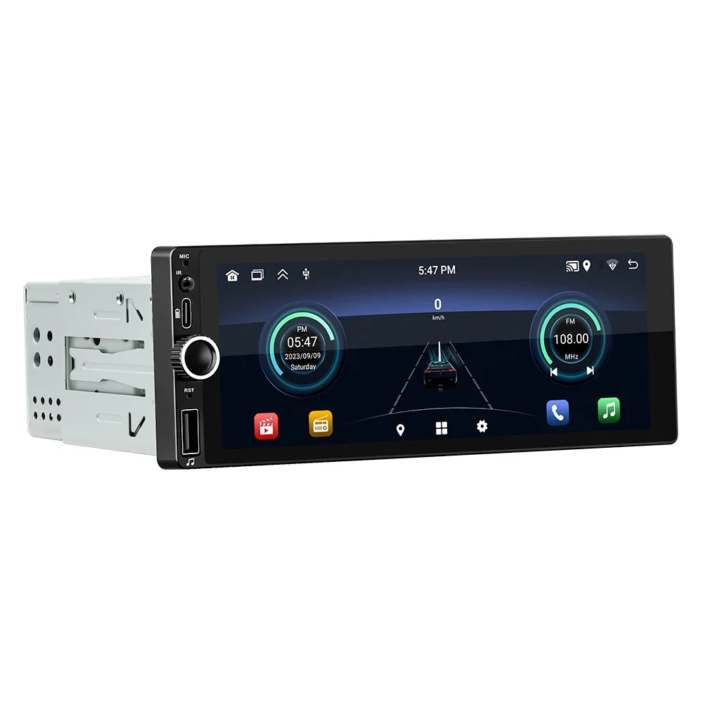 6.86 Inch Android 13 Car Stereo - Single-Din GPS Navigation with Touchscreen, Android Auto Support, WiFi/BT Connection, RDS Radio, Mirror Phone Link, Reverse Image, and Steering Wheel Control