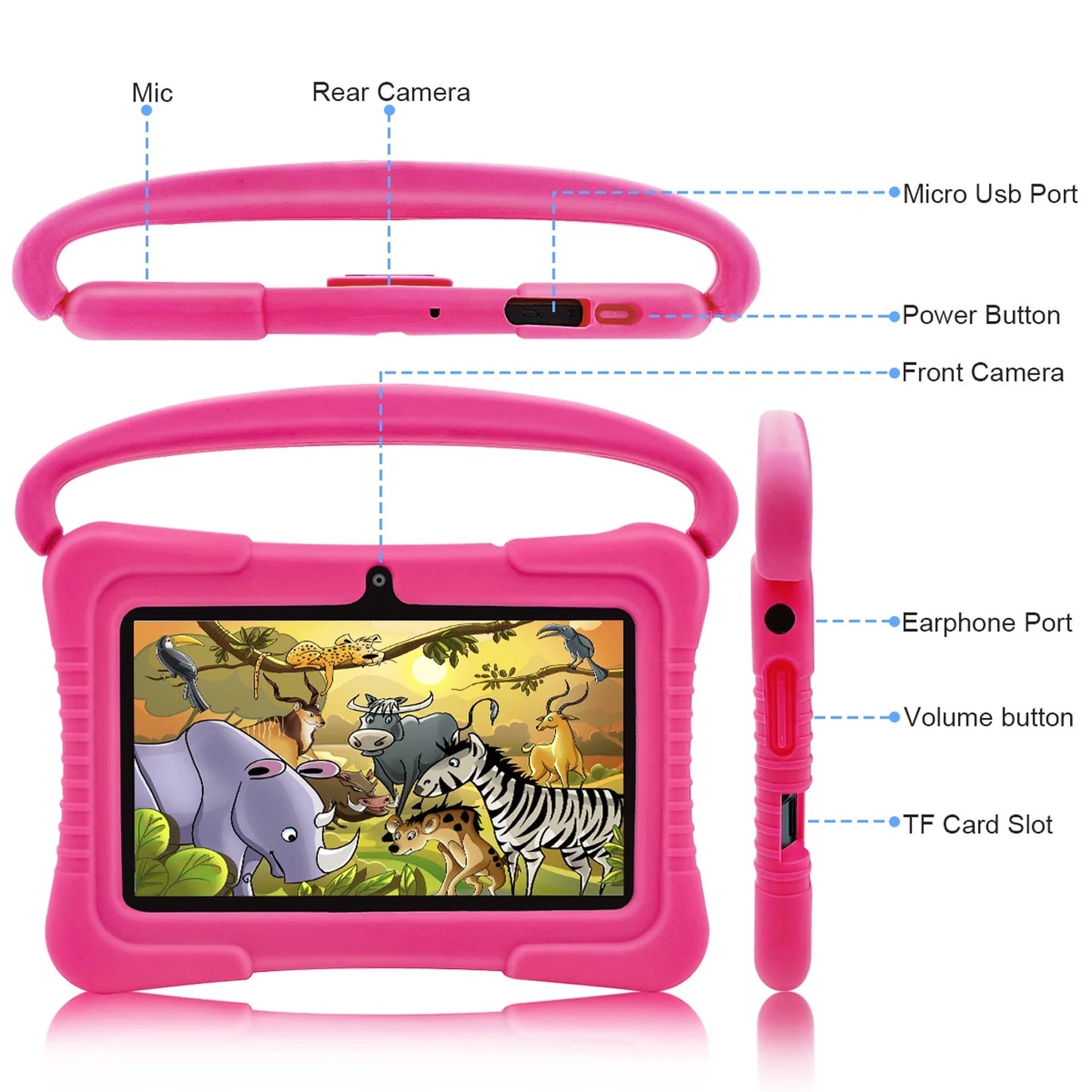 Android 11 Kids Tablet,Kids Learning Tablet,Antemper 7 inch Kids Tablet,32GB Storage,Toddler Tablet with Bluetooth, Wifi,Parental Control, HD Dual Camera,Google Play, Pink