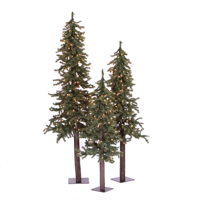 Vickerman 4' 5' 6' Natural Alpine Artificial Christmas Tree Set, Clear Incandescent Lights