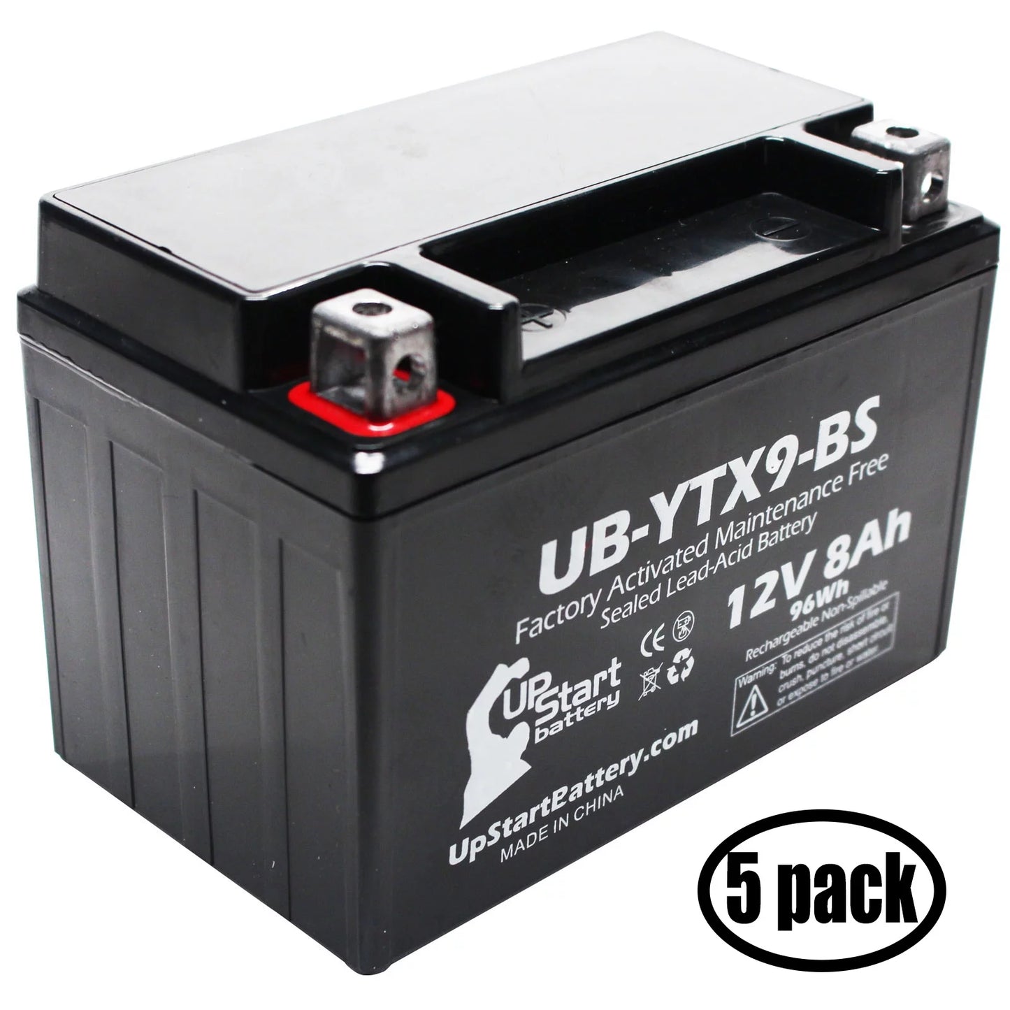 5-Pack UpStart Battery Replacement for 1999 Suzuki GSX-R600 600CC Factory Activated, Maintenance Free, Motorcycle Battery - 12V, 8Ah, UB-YTX9-BS