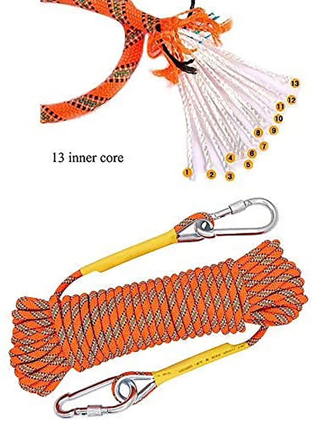 X XBEN Outdoor Climbing Rope 50M(160ft) Static Rock Climbing Rope for Escape Rope Ice Climbing Equipment Fire Rescue Parachute