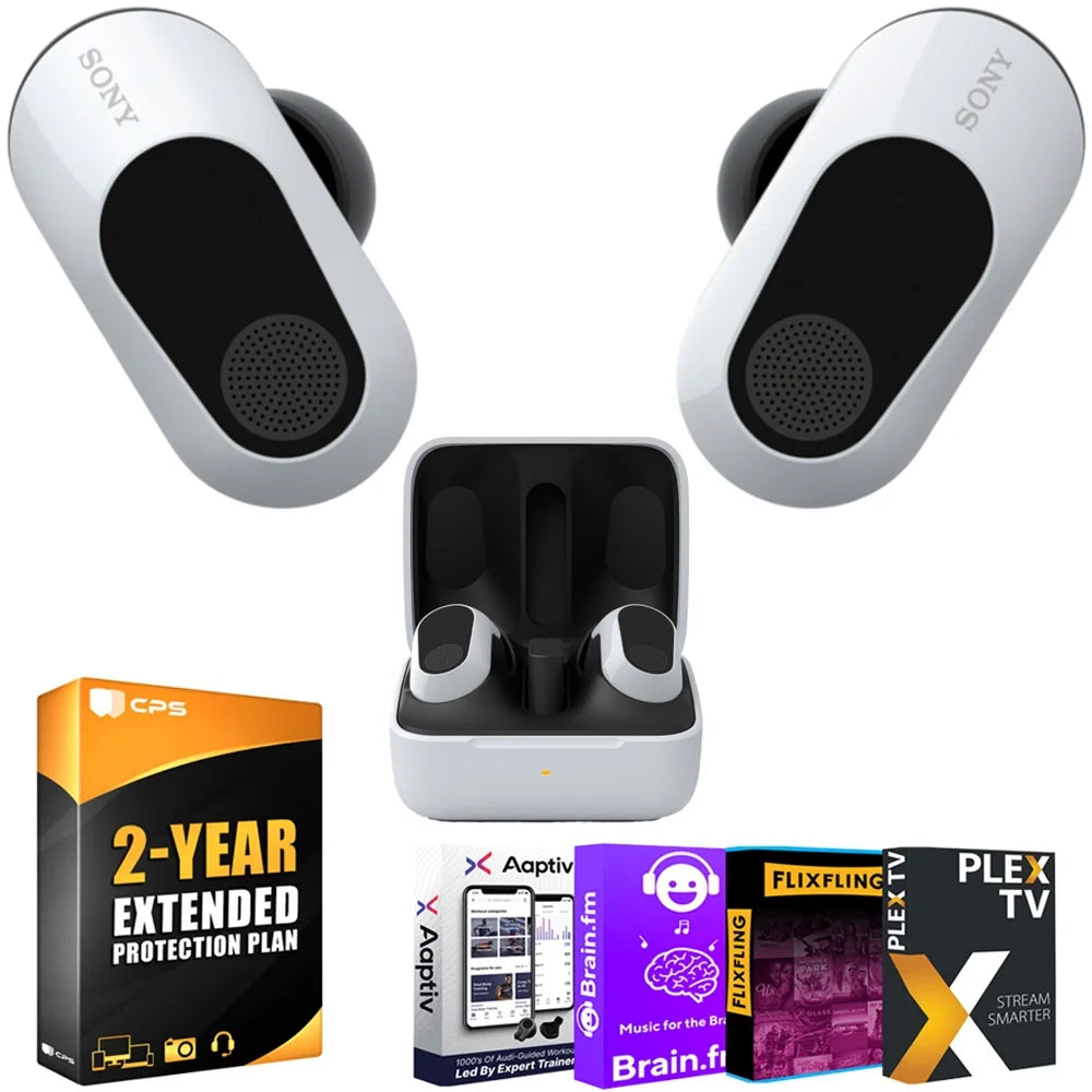 Sony WFG700N/W INZONE Buds Truly Wireless Noise Cancelling Gaming Earbuds, White Bundle with 2 YR CPS Enhanced Protection Pack and Audio Essentials Software