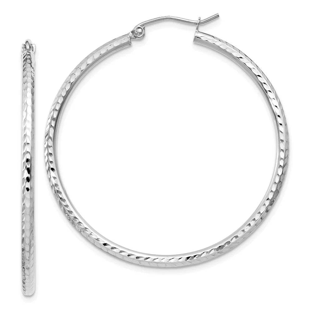 Real 14kt White Gold Diamond-cut 2mm Round Tube Hoop Earrings