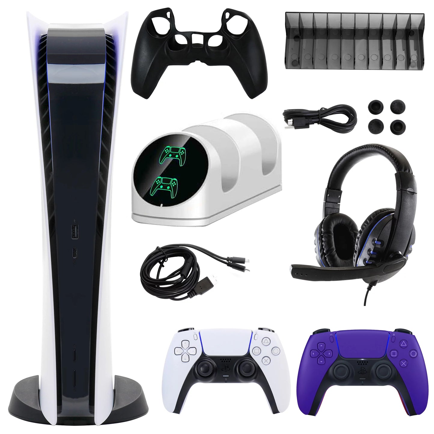 Sony PlayStation 5 Digital Console with Extra Purple Dualsense Controller and Accessories Kit (PS5, PlayStation Digital Version)