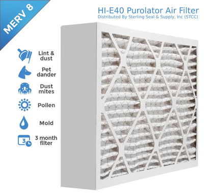 20x20x4, Purolator Hi-E 40 Extended Surface Pleated Air Filter, Mechanical MERV 8, (3 Pack)