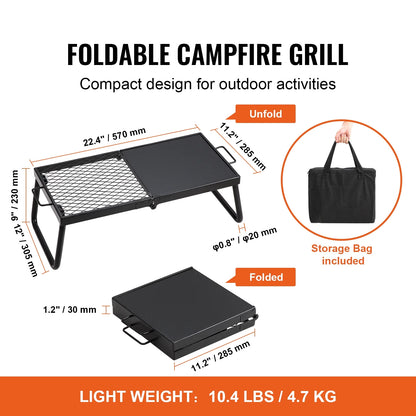 SKYSHALO Folding Campfire Grill Portable Camping Fire Pit Steel Outdoor BBQ Picnic