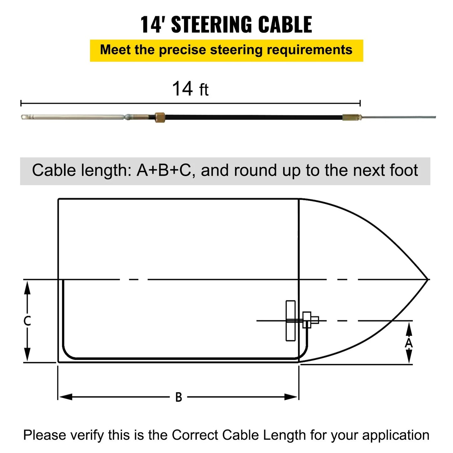 VEVOR Boat Steering Cable 14' Outboard Rotary Steering Kit