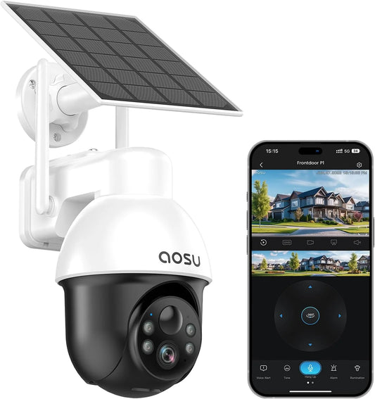 5MP Solar Security Camera, AOSU Wireless Outdoor Camera, 360° Surveillance Camera Color Night Vision,Human/Vehicle Detection,2 Way Talk