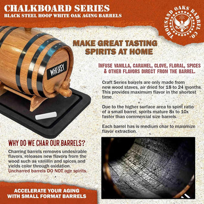 American Oak Barrel (2 Liter) With Chalkboard Front - Charred Mini Keg For Aging cktails, Bourbon, Stch, Whiskey, Gin, Hot Sauce - Home Bar Der By .