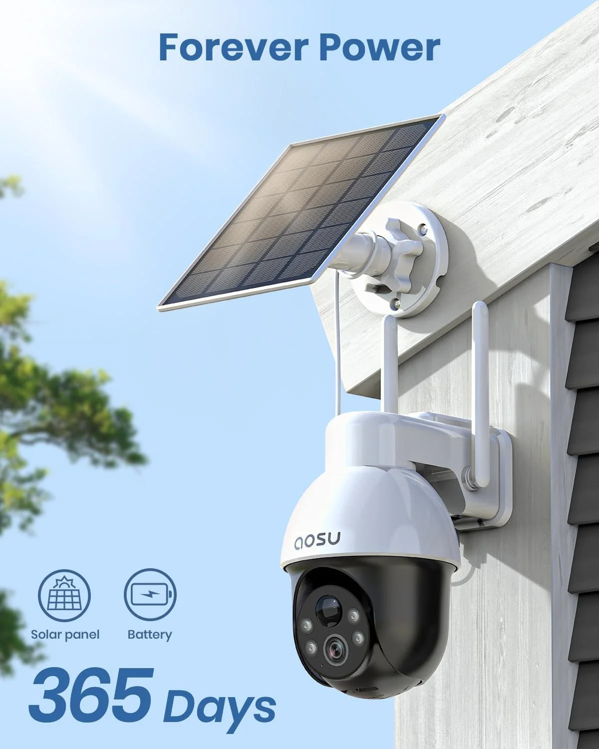 5MP Solar Security Camera, AOSU Wireless Outdoor Camera, 360° Surveillance Camera Color Night Vision,Human/Vehicle Detection,2 Way Talk